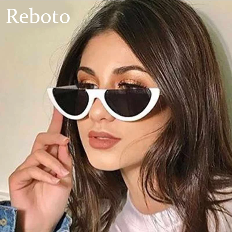 Fashion Cat Eye Sunglasses Women Vintage Small Half Frame Flat Top Sunglasses Female Eyewear Classic Shades Anti-glare UV400
