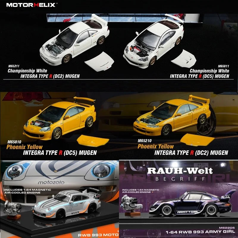 [PreSale] Motorhelix MH 1:64 Skyline R35  INTEGRA TYPE(DC2) (DC5) RWB 993 Diecast Model Car