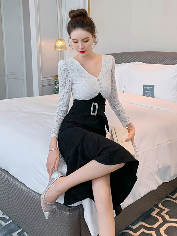 

Модное элегантное вечернее платье для женщин, милое модное белое, черное, со вставками и открытой спиной, пояс «рыбий хвост», женский банкетный халат, Vestidos