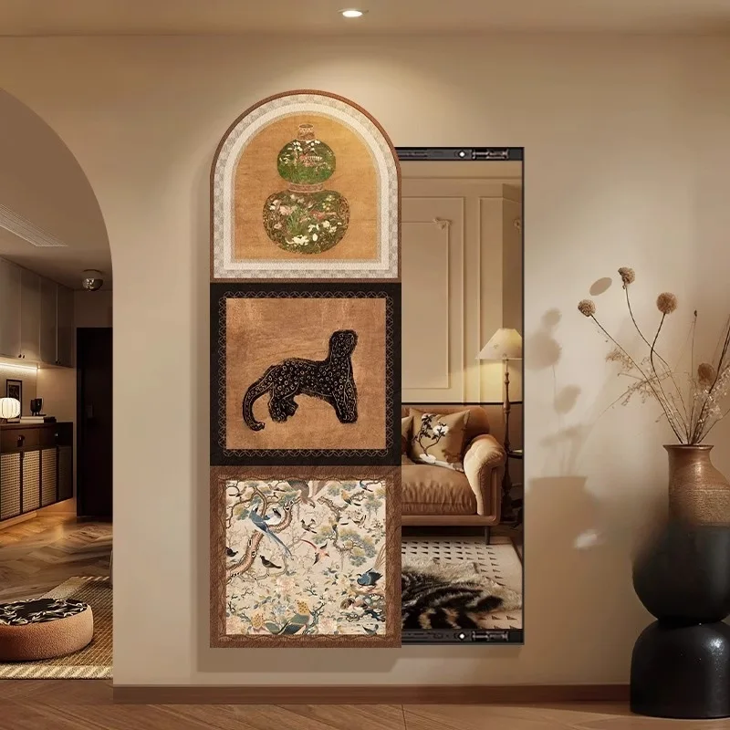 Medieval style hidden push-pull full-length mirror, decorative painting
