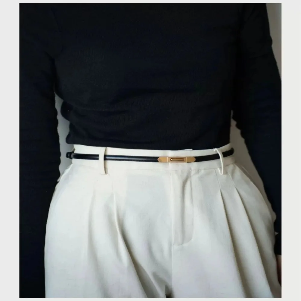 Luxury Ladies Slim Waist Belt Spring Buckle Design Adjustable Length Leather Belt Retro Dress Belt
