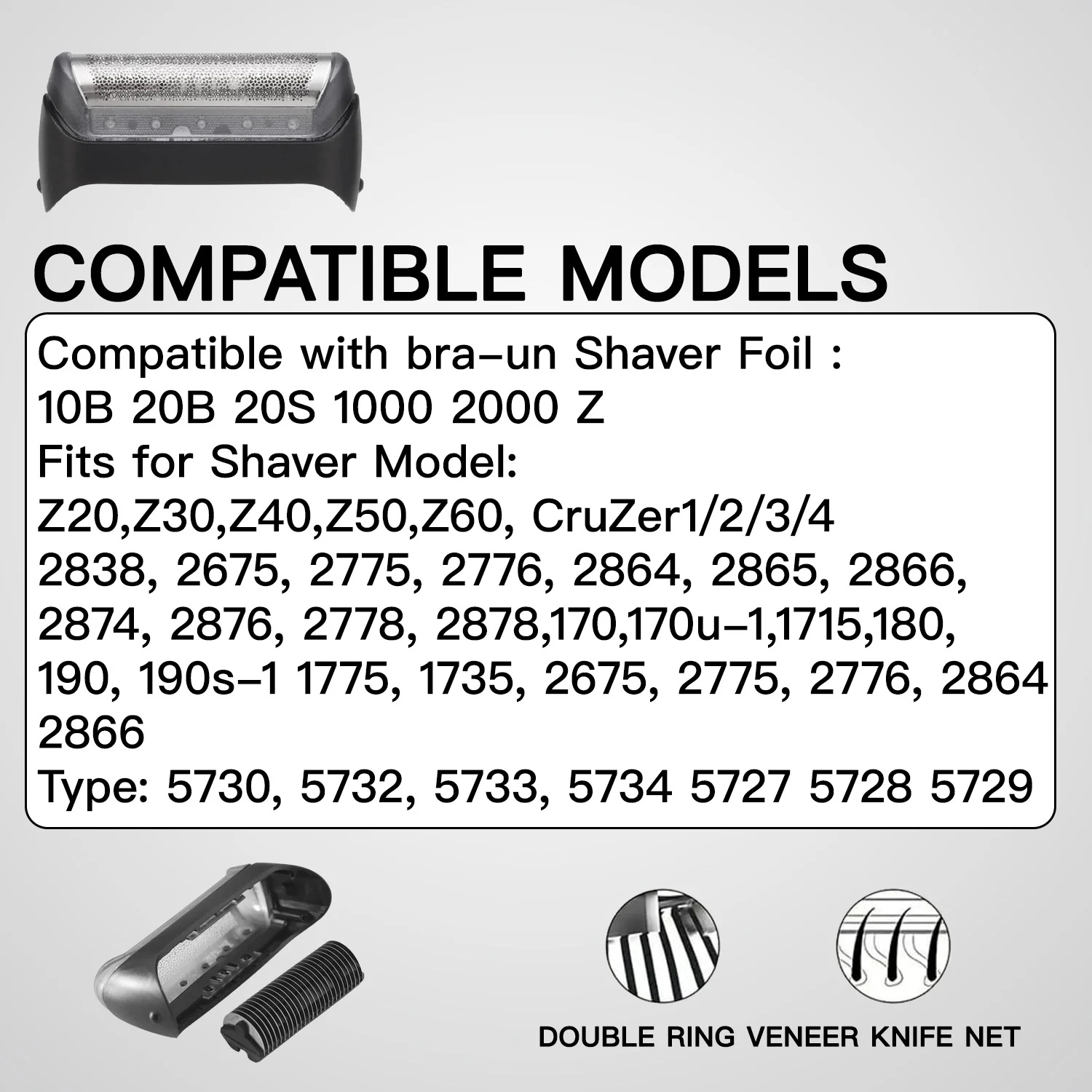 Shaver Foil and Blade for Braun 10B Series Replacement Foil & Cutter Compatible with Braun Electric Shaver