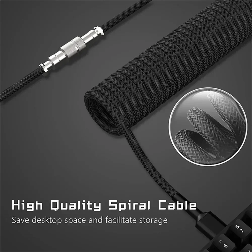 USB Type C Coiled Keyboard Cable Aviator Aviation Connector Nylon Braided Spring Cord for Mechanical Gaming Keyboard Desktop PC