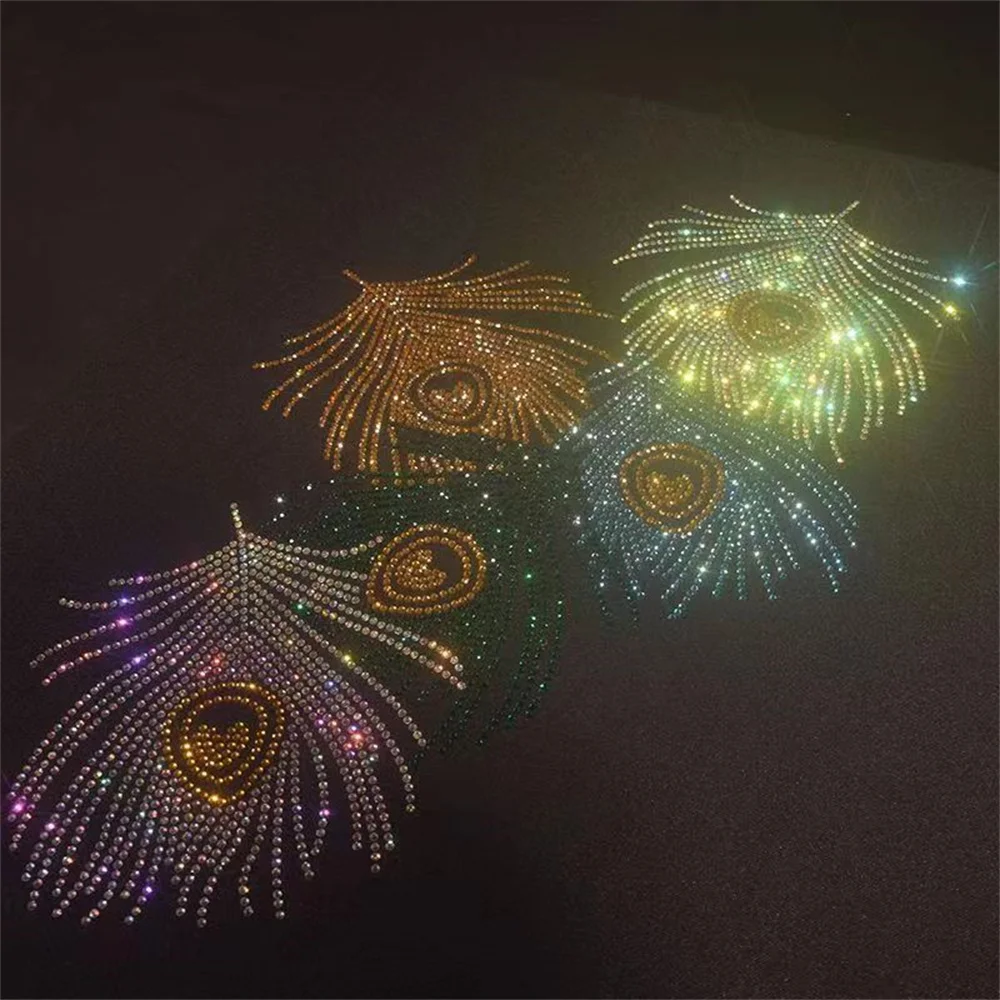 Fashion Peacock feathers rhinestone exquisite shiny large cloth paste hot diamond Sequin DIY clothes T-shirt ironing patch