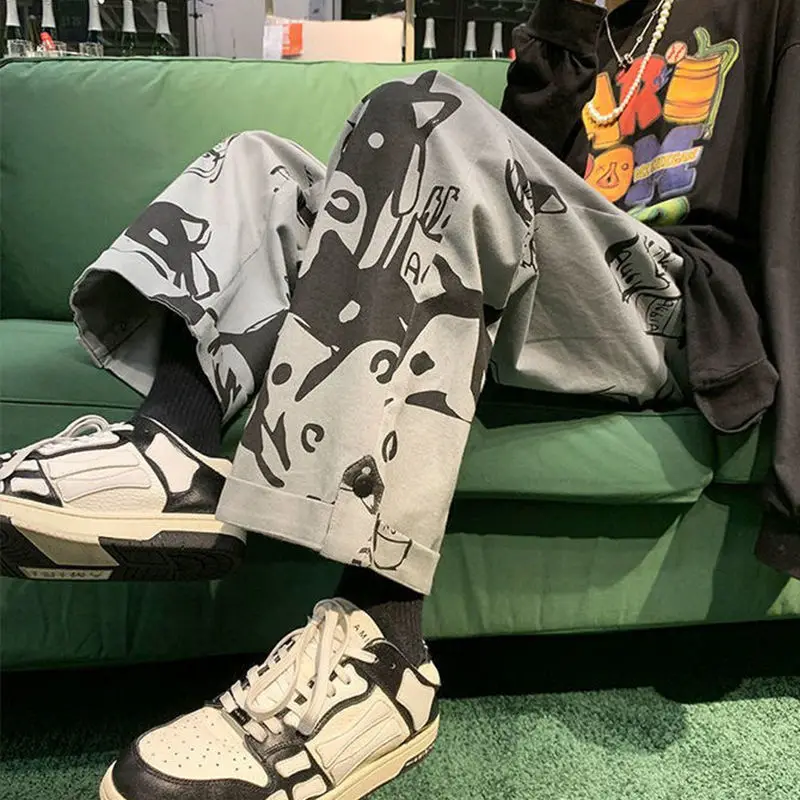 Animal Print Baggy Pants Men Streetwear Wide Leg Oversize Sweatpants Y2k Casual Sport Straight Trousers 2024 Harajuku Fashion