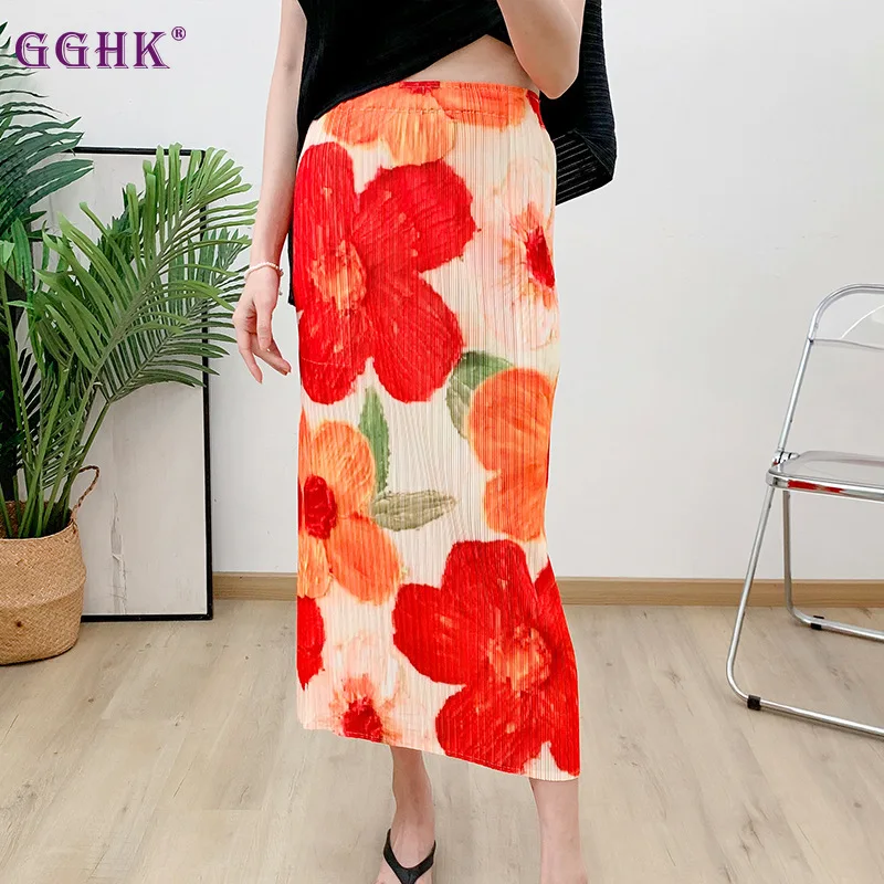 

GGHK Printed Women Half Skirt 2024 Summer New High Waisted Fashionable Casual Versatile Loose Half Skirt Daily Clothing