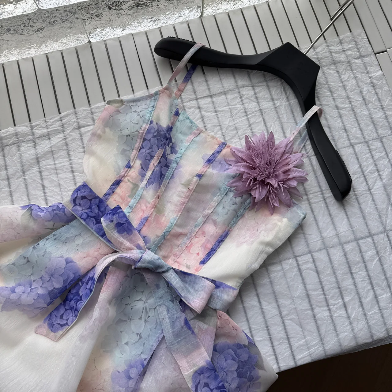 ฤดูร้อนผู้หญิงชุดมินิภาษาฝรั่งเศสคํา Vintage วันหยุดสปาเก็ตตี้ Tie Dye Frock Piece Party Dress