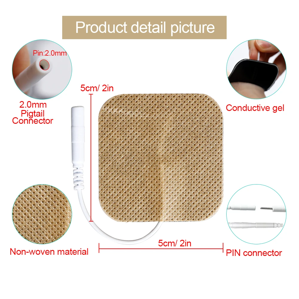 5x5cm Reusable Tens Self Adhesive Gel Electrode Pads 2.0mm Electrodes for EMS Digital Therapy Massager Muscle Stimulation Health