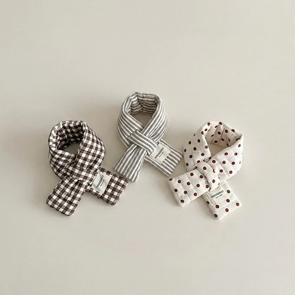 Sweet Quilted Cotton Cross Wrap Scarf 3 Colors Warm Neckerchief Striped Plaid Children Scarf Girls view 5