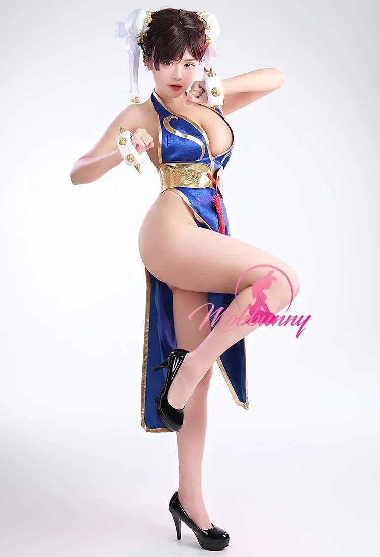 Mobbunny-Conjunto de lencería Sexy Cheongsam para mujer, Chun Li, vestido con abertura alta en V profunda con cinturón, anillos de mano