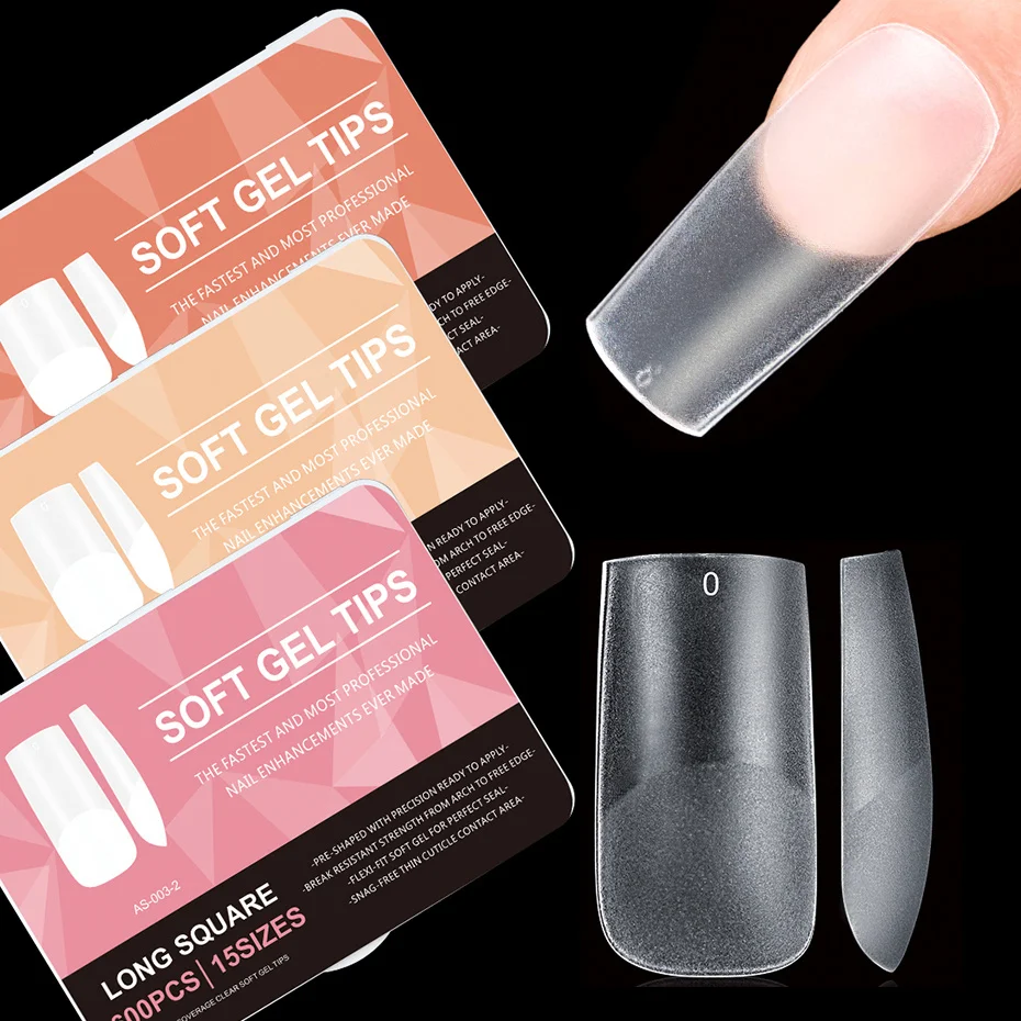 600pcs Matte Press On Nail Tips Full Cover Fake Nails 15 Sizes Acrylic Short Square Soak Off Gel False Nail Tips for DIY Salon