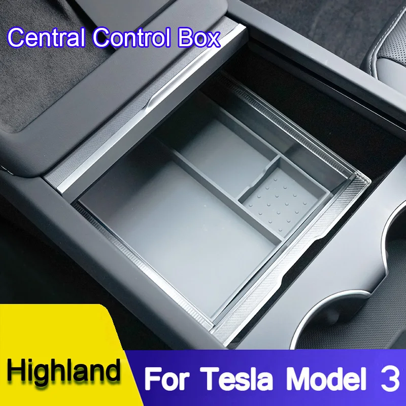 Controle Central Caixa de armazenamento para Tesla, Braço Box transparente, Silicone Pad Acessórios, Novo Modelo 3 e Tesla Model 3, 2024