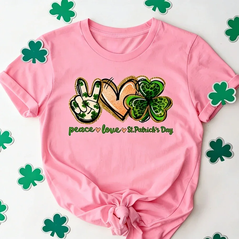 Peace Love St Pattys Day Peace Tshirt Patty's Day Clover Casual Shirt St. Patrick's Day T-shirt Shamrock Tee Women Tops