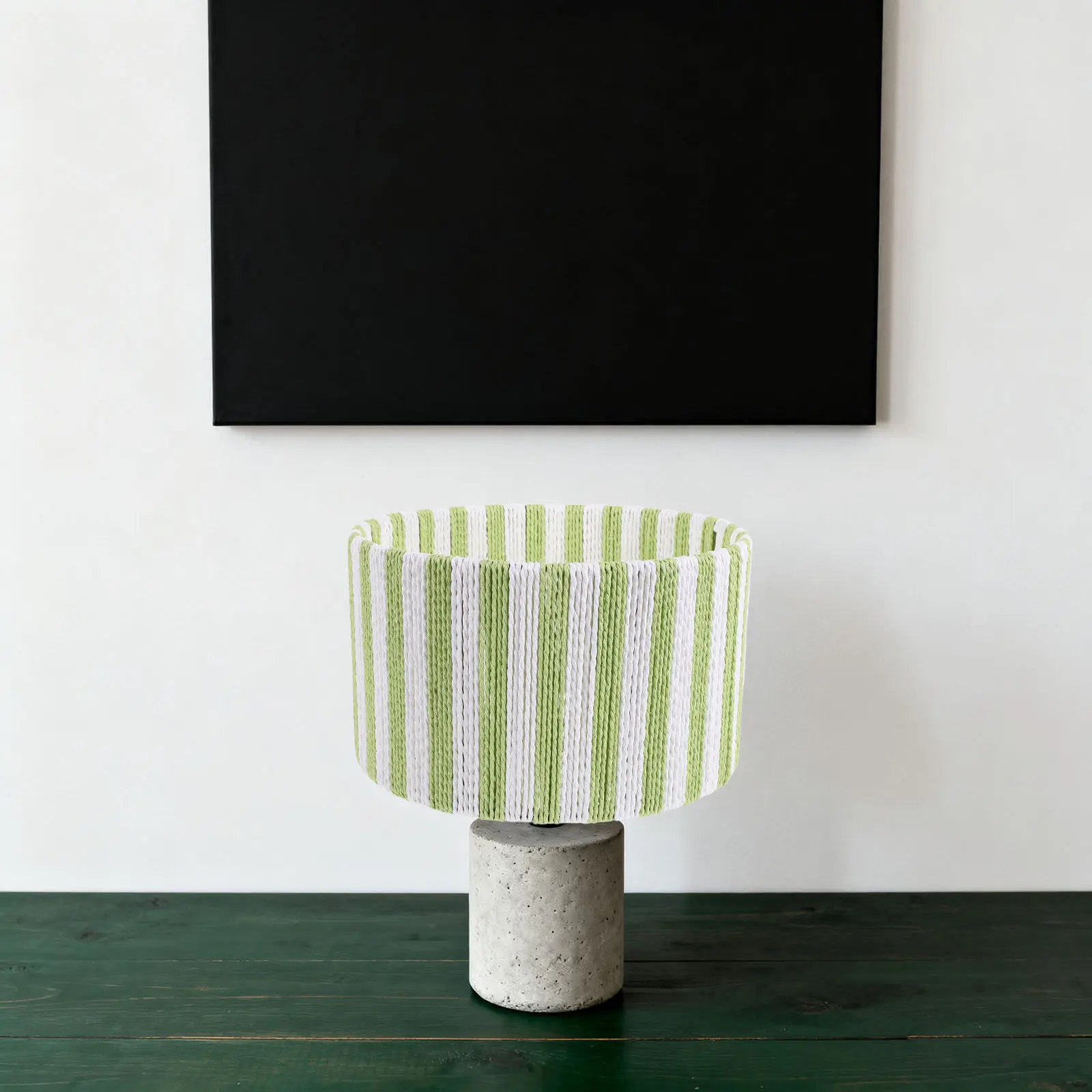 Drum Lamp Shade Striped Green White Macaroon Paper Rope Cylinder Lampshade Bohemian Coastal Replacement Bedside Table Lamp Cover