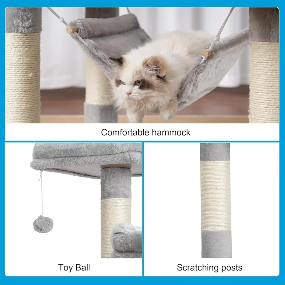 Large Multi-Level Cat Tree Condo Furniture with Sisal-Covered Scratching Posts, 2 Bigger Plush Condos, Perch Hammock for Kittens
