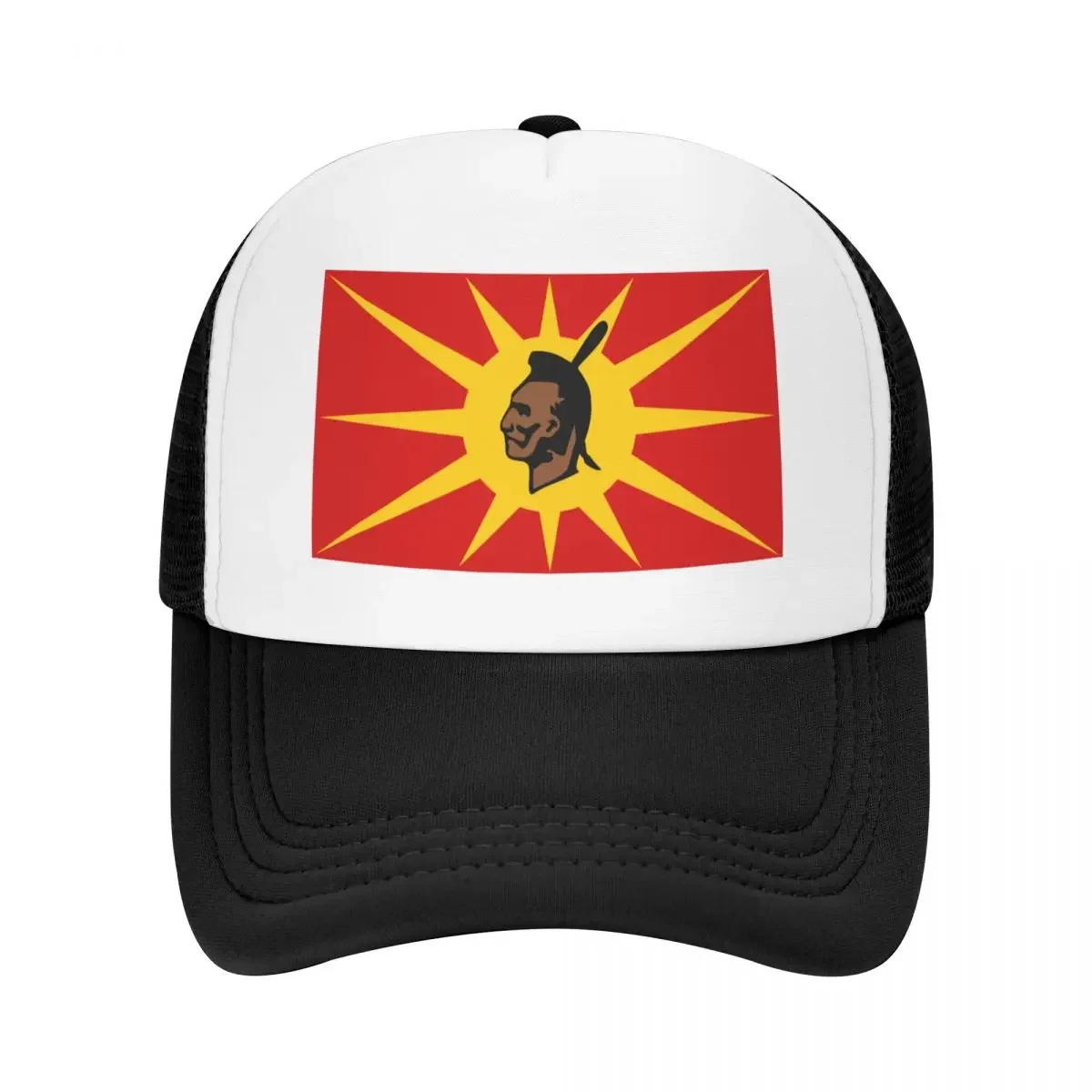 Mohawk Warrior Flag Iroquois Canada and USA yellow and red background HD High Quality Baseball Cap Designer Hat Hats Woman Men's