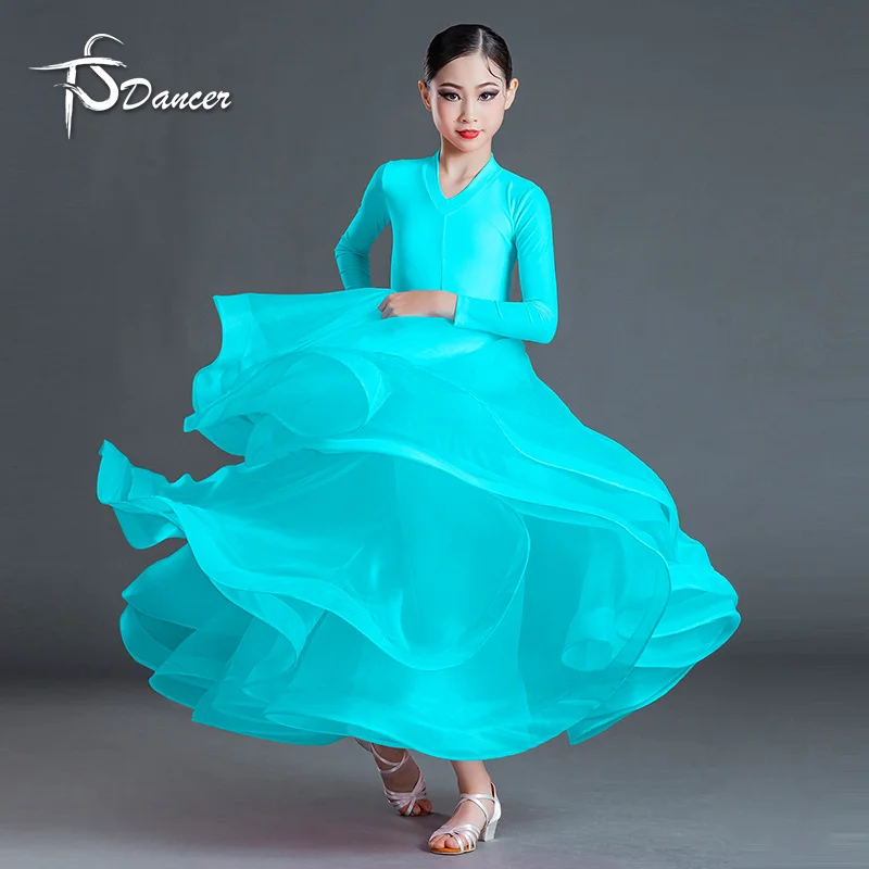 

New Latin Girls' Performance Dress Pink ballroom dance competition big display performance dress long sleeved modern dance dress