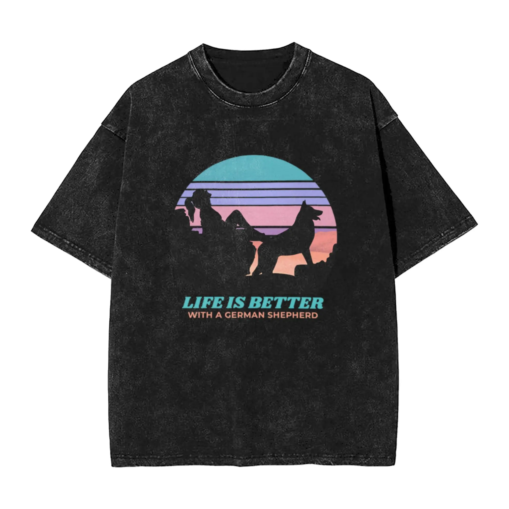 Life Is Better With A German Shepherd GSD Gift  Classic Chic A Washed T Shirt Men's Women's Oversized Cotton Tees Tops