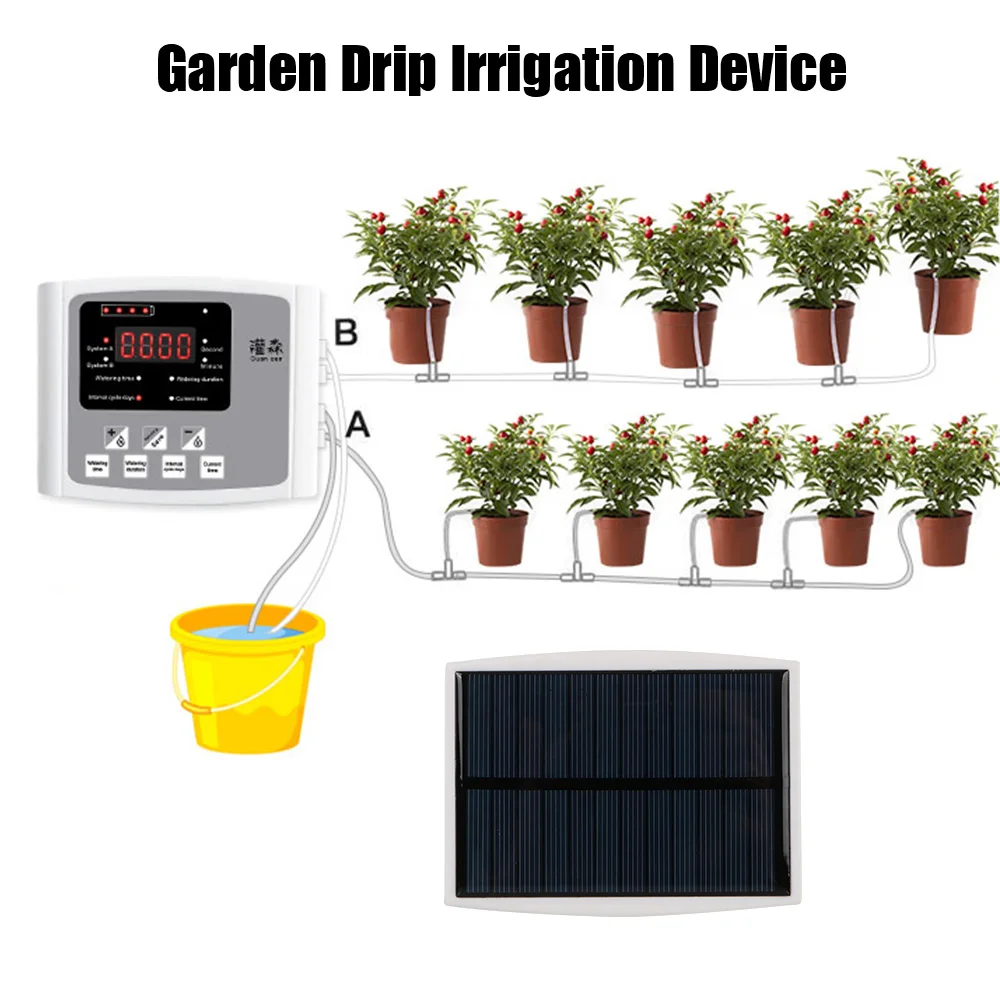 Drip System Timer Garden Drip Irrigation Device Controller Automatic Watering Device for Plants Solar Double Pump Intelligent