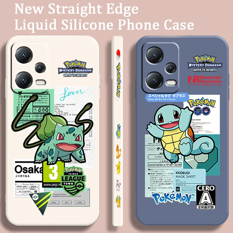 Pokemon Bulbasaur Squirtle Liquid Left Rope For Xiaomi Redmi Note 13 12 12S 12R 11 11T 11S 10 10S Pro Plus 5G Cover Phone Case