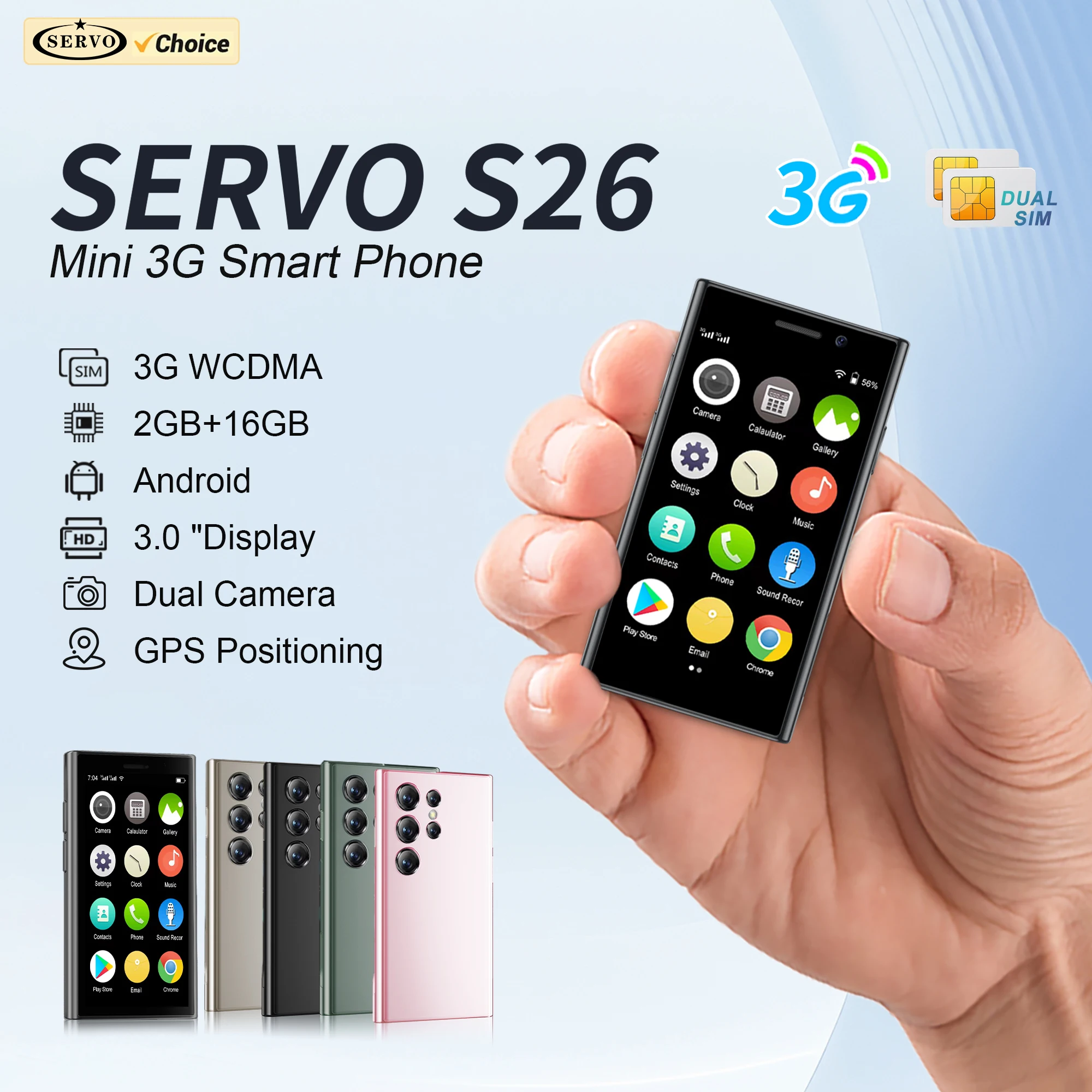 SERVO S26 3G WCDMA Mini Smartphone Android 9.0 Play Store 2GB+16GB 3.0
