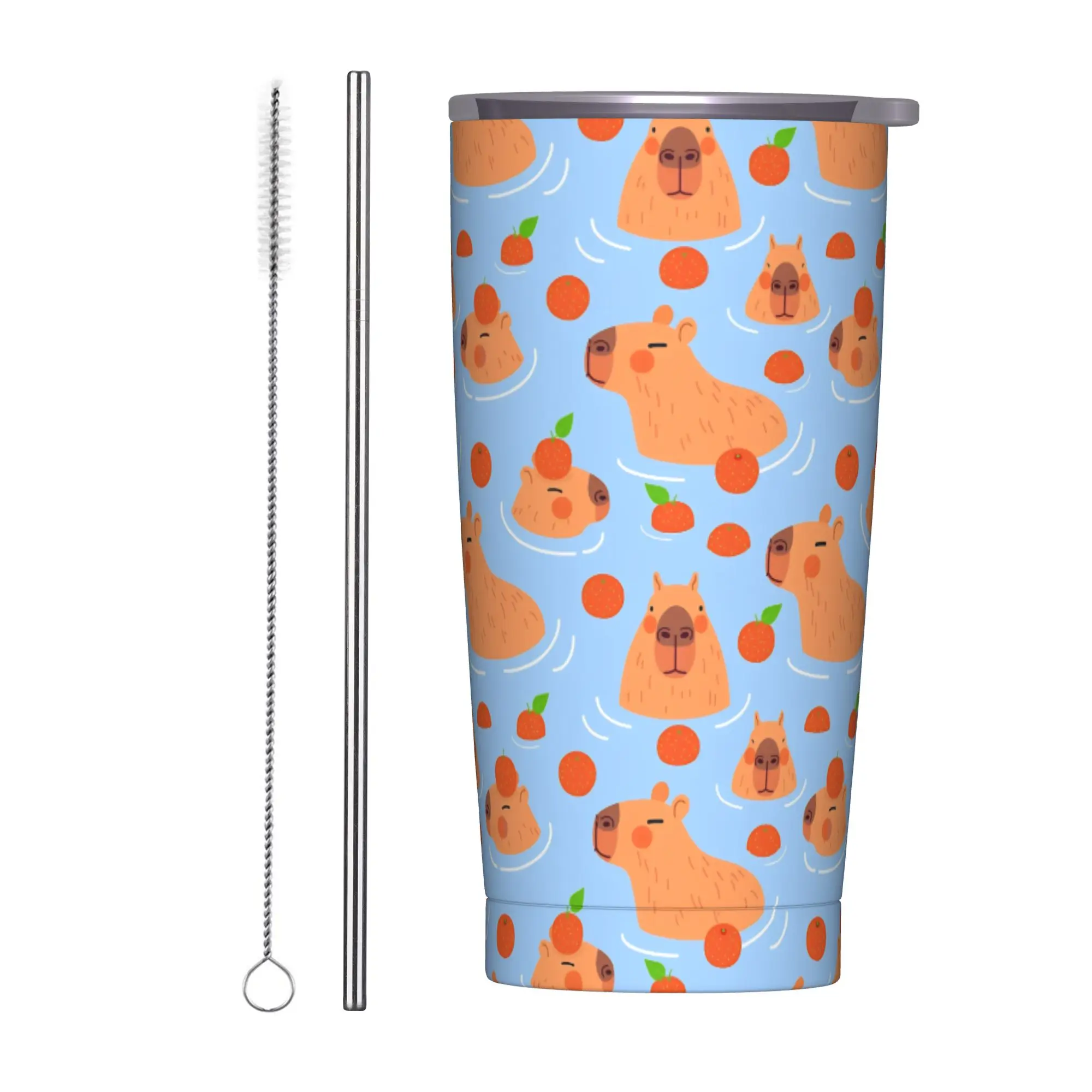 Vaso Térmico Kawaii de Capibara, Diseño de Animal Naranja, para Café, Bebidas Frías y Calientes, 20 oz