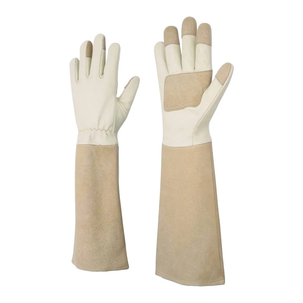 Gardening Gloves with Full Pigskin Construction and Extended Cuff for Surface Split Risk Reduction in Yard Work