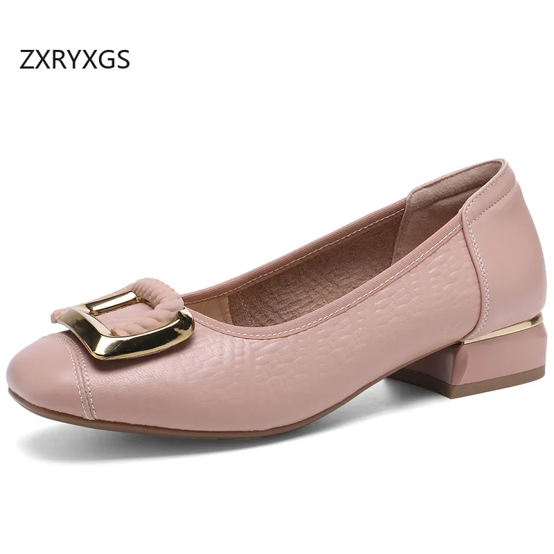 

ZXRYXGS 2025 Новые модные туфли из воловьей кожи с квадратной пряжкой, женские туфли на низком каблуке, офисные рабочие банкетные свадебные туфли, большой размер 43