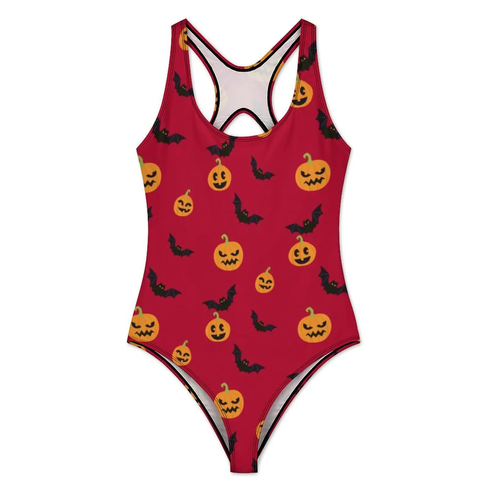 Black Bat Swimsuit Sexy Halloween Red Pumpkin Ladies Swimwear One Piece Stylish Swimsuits Swim Push Up Hollow Out Beachwear