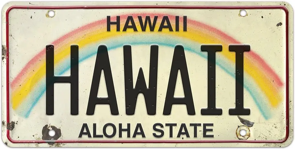 Pacifica Island Art HAWAII - Retro Vintage Hawaiian Embossed Aluminum Metal Sign - Aloha Hawaii State Aluminum Sign for Home Dec