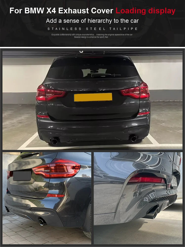 Für BMW X3 G01 X4 G02 30i 2019-2022 Auspuffblende 90mm Edelstahl Schalldämpfer-Endrohr Schwarz Silber OEM-Look Auspuff-Zierleiste – Detail 3