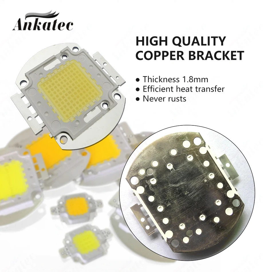 High Bright LED COB Chip Lamp Beads High Power 9-12V 10W 32-34V 20W 30W 50W 100W Copper Bracket Natural Cool Warm White Light