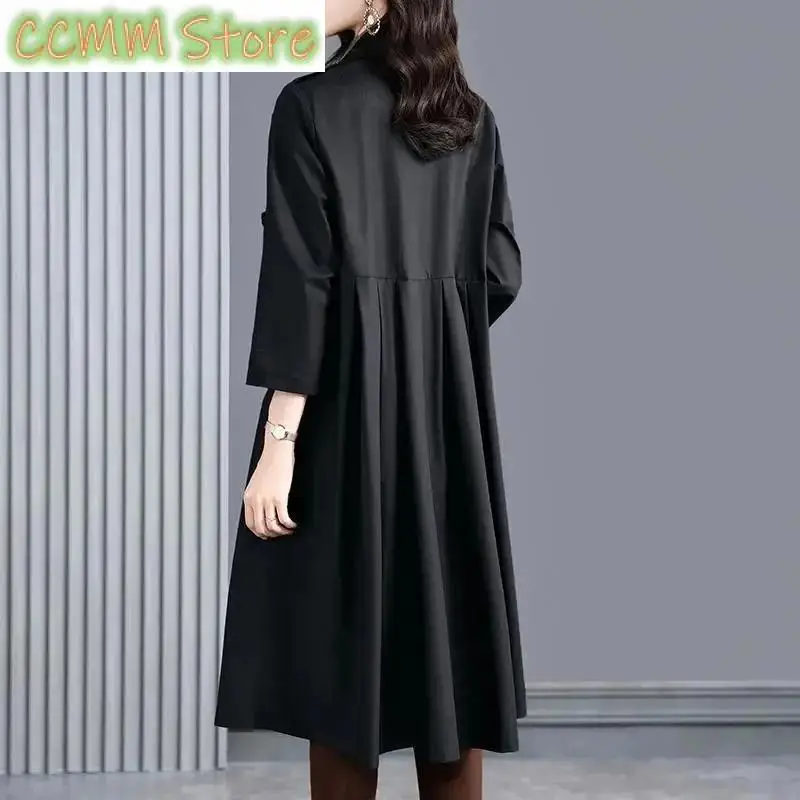 New Female Windbreaker Coat Women's Spring High End Loose Style Slim Autumn Mid length Coat Women Pocket Pleating Coat