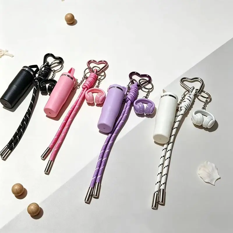 Sport-Wasserflasche, Kopfhörer, Schlüsselanhänger, Charm im Ins-Stil, Anti-Verlust Geflochtenes Seil für Damen, Taschendekoration, Taschenzubehör – Detail 4