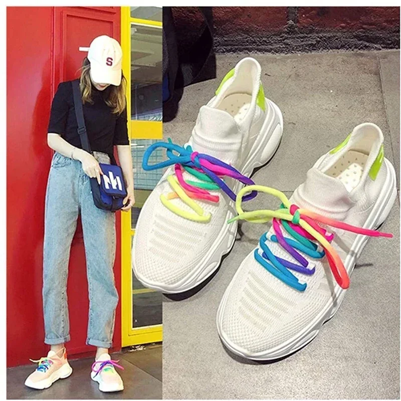1 Pair Canvas Athletic Colorful Shoe Lace Sport Sneaker Shoe Laces Strings Fashion Rainbow Shoelaces Color Shoelaces 100CM/120CM