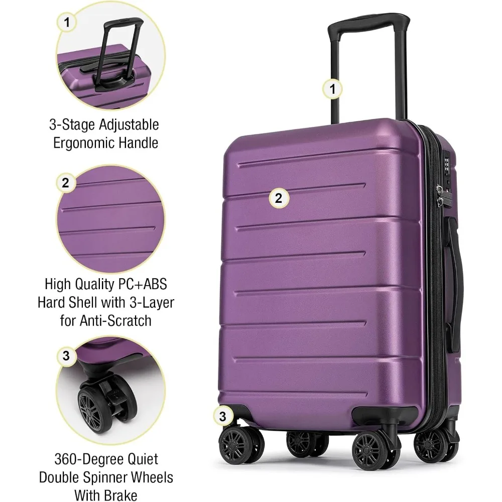 Expandable Hardshell Carry-On Luggage Approved for Airlines with TSA Lock, 22x14x9, Wheeled Suitcase for Small Travel