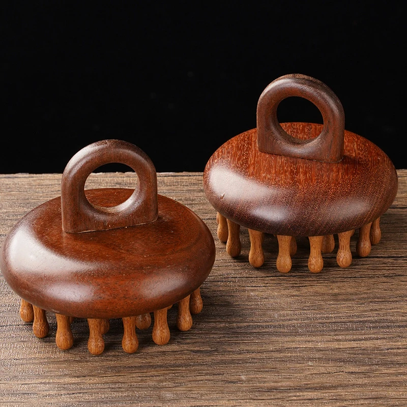 Natural Sandalwood Therapy Massage Comb Scalp Head Massager Circular Tooth Guasha Scraping Body Massager Multi-Functional