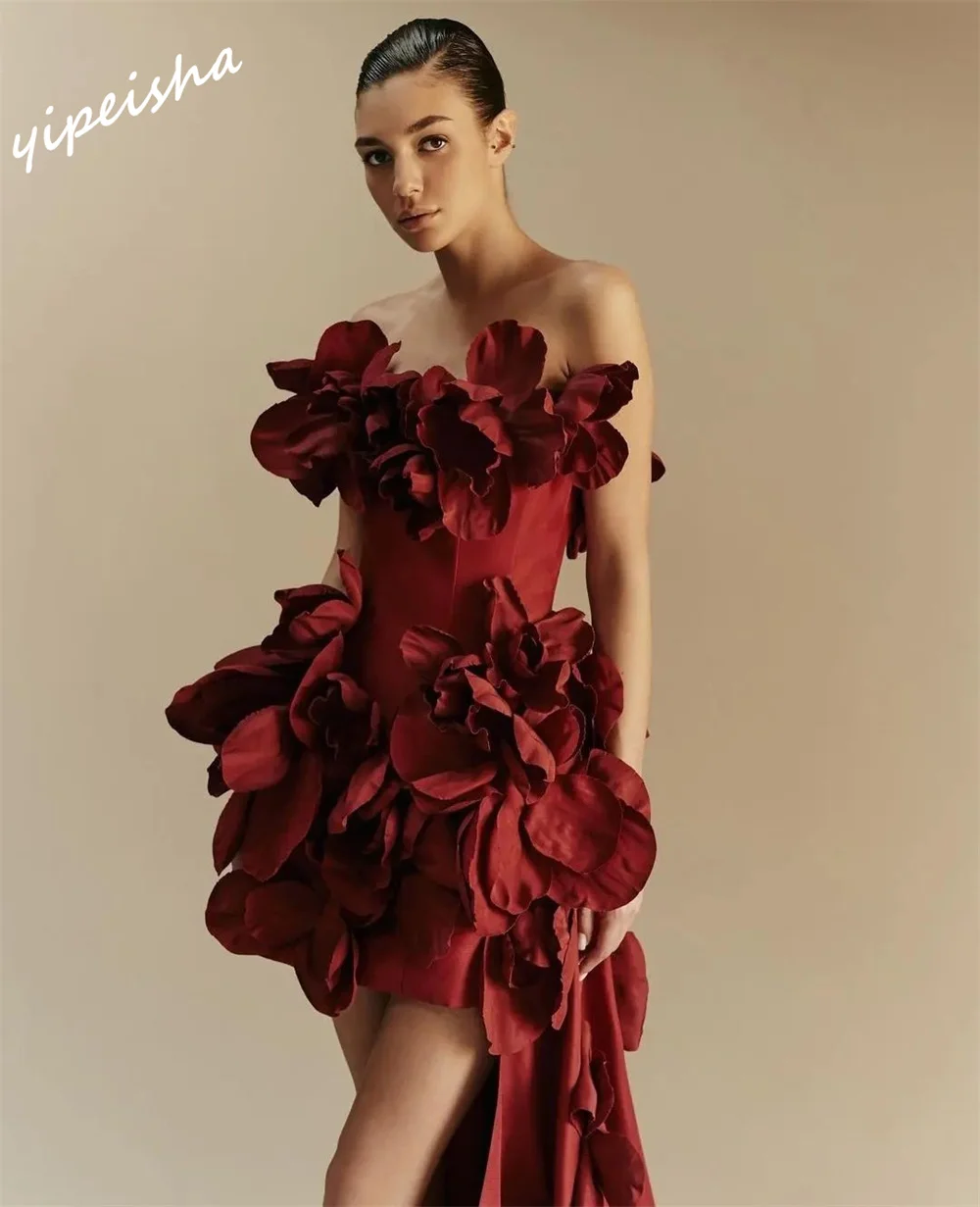 Jiayigong High Quality  Fashion Strapless Ball Gown Mini Cocktail Dresses Flower Skirts Satin Customized