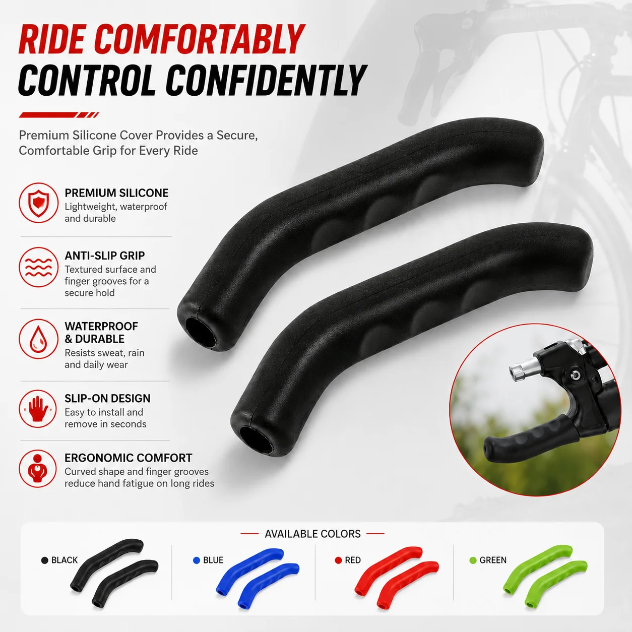 PINMOAP 2PCS Bike Brake Lever Silicone Covers Soft Anti Slip Handle Sleeve Protector Fit MTB Road Bicycle Cycling Accessories