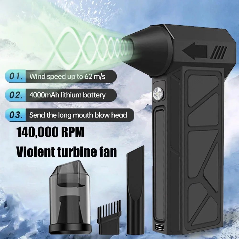 140000 RPM Brushless Motor Electric Turbo Jet Fan High-Speed Turbo Violent Fan USB Rechargeable Powerful Dust Blower 6000mah