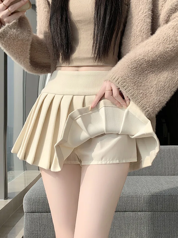 Spódnica z wełny Thiened, z wysokim stanem, z podszewką, zapobiegająca prześwitywaniu, jesienno-zimowa, damska, modna, do pracy, plisowana, elegancka spódnica.