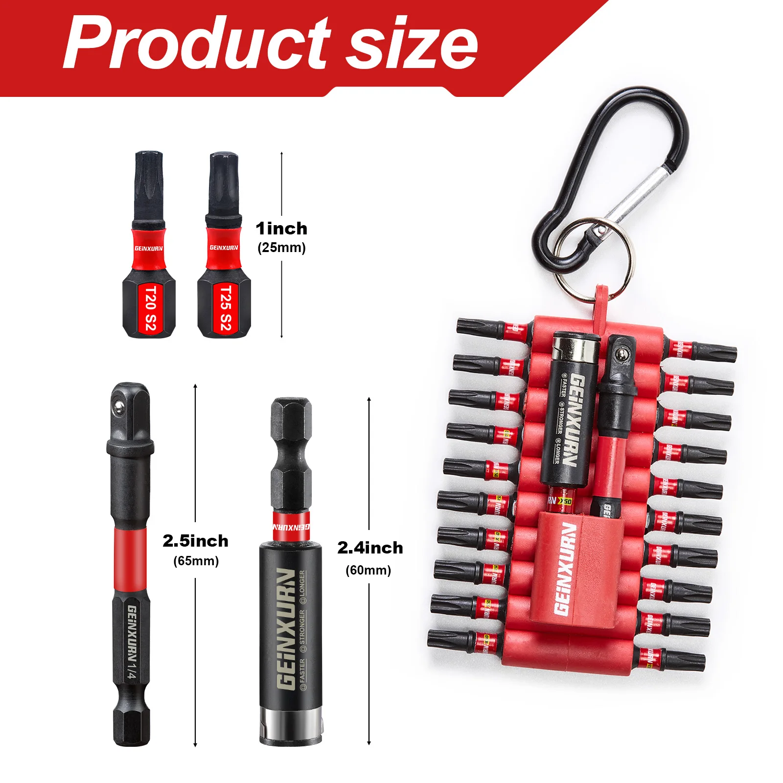 Geinxurn 22PCS 1”/2” Mixed Torx Magnetic S2 Steel Multi Cross Driver Bits and 1 Pc Socket Driver Set  with Organizer Sleeve