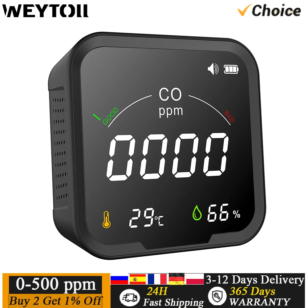 

PTH-9D Intelligent WIFI Carbon Monoxide Detector CO Detector Portable Temperature, Humidity and Air Quality Detector