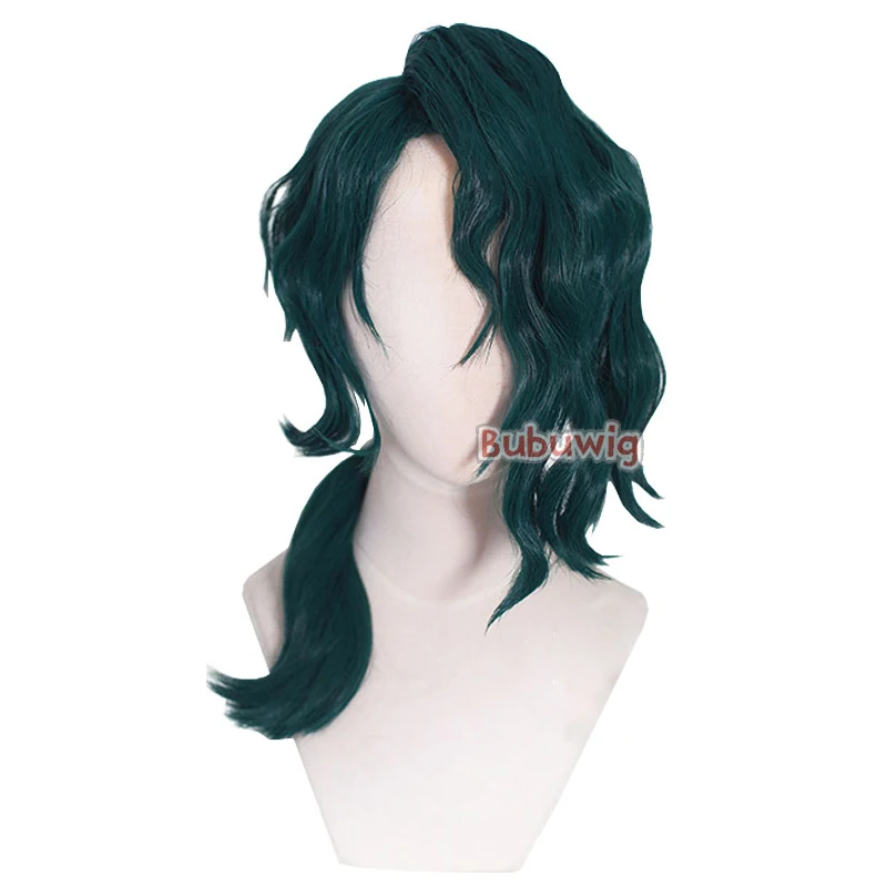 Bubuultraviolet Hwei Cosplay Perruques de Cheveux Synthétiques pour Hommes, Jeu LOL Hwei, 60cm de Long, Bouclés, Vert Foncé, ix, Perruque Ondulée, Degré de Chaleur