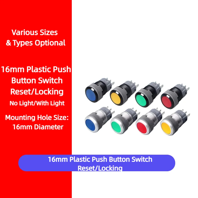

16mm Waterproof Push Button Switch Momentary/Latching Round Illuminated 12V 24V Metal Contact Push to Start Electrical Switch