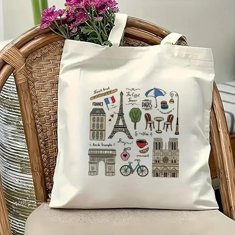 Paris Travel Tote Bag with Eiffel Tower  Bag Travel Bag for Women Shoulder Bag Parisian  Shopping Casual  Outdoor Handbag
