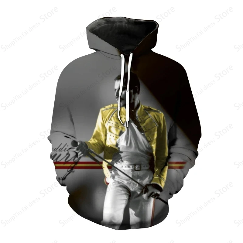 เสื้อมีฮู้ดพิมพ์ลายวงร็อคควีน3D ควีนส์แฟชั่นสำหรับผู้หญิงมีฮู้ดโอเวอร์ไซส์สำหรับผู้ชายเสื้อสเวตเชิ้ตแรปเปอร์ลายวงร็อคเสื้อโค้ทเด็กผู้ชาย