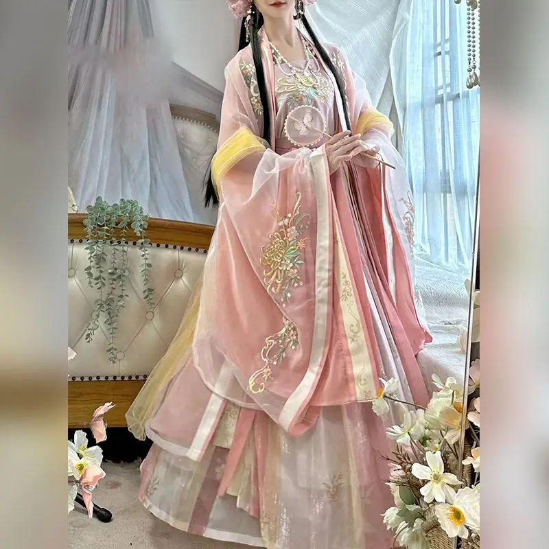 Vestido feminino bordado tradicional chinês para dança, hanfu rosa feminino, fantasia de fantasia de cosplay de fadas Hanfu Song Dynasty, 2023