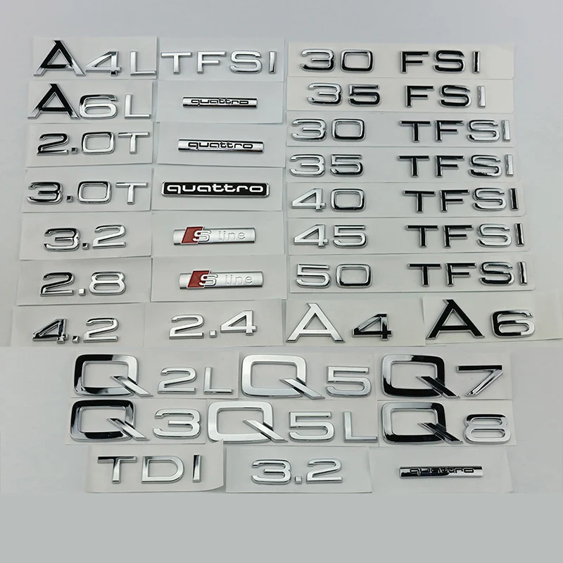 3D Letters Numbers Emblem for Audi A3A4 A5 A6 A7 A8 Q2 Q3 Q5 Q7 Car TrunkLid Nameplate Badge Logo Sticker ChromeGlossy Black