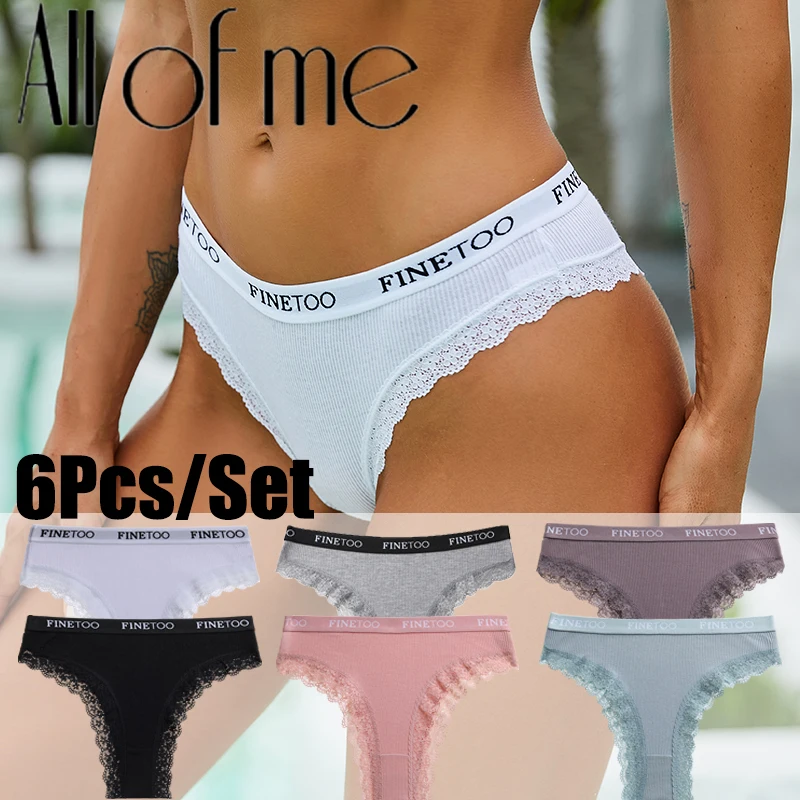 6 Teile/satz Baumwolle Spleißen Spitze Höschen M-XXL Niedrige Taille Gurtband Unterwäsche Mode Komfortable Brasilianische Höschen FINETOO Pantys